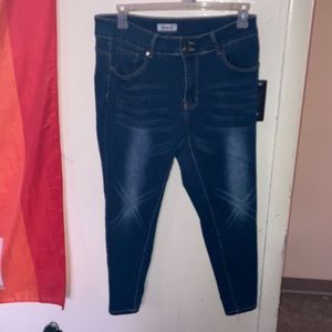 Dark blue and light blue high waist jeans